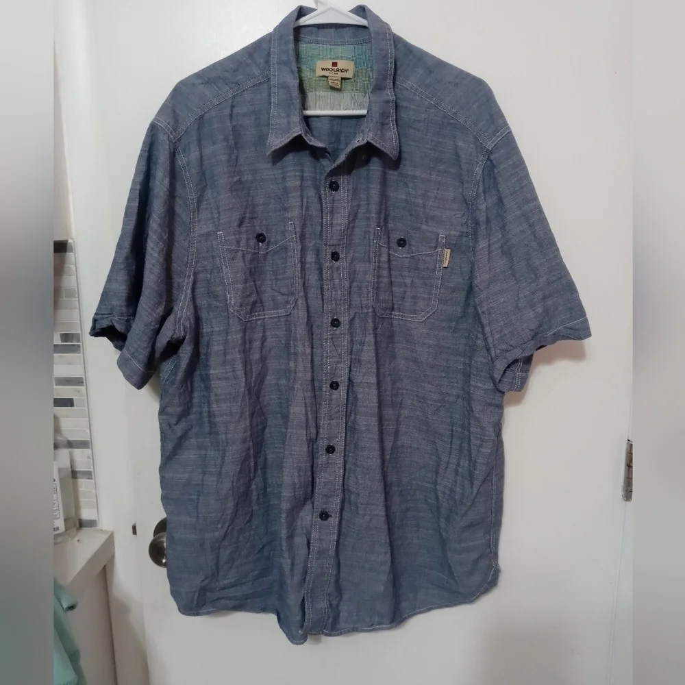 WOOLRICH SHORT SLEEVE BUTTON DOWN LT BLUE CASUAL SHIRT WITH POCKETS XXL